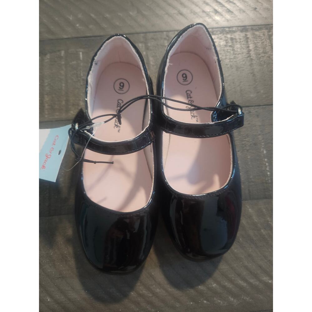 Black Cat & Jack girls' Mary Jane flats patent leather like adjustable strap NWT